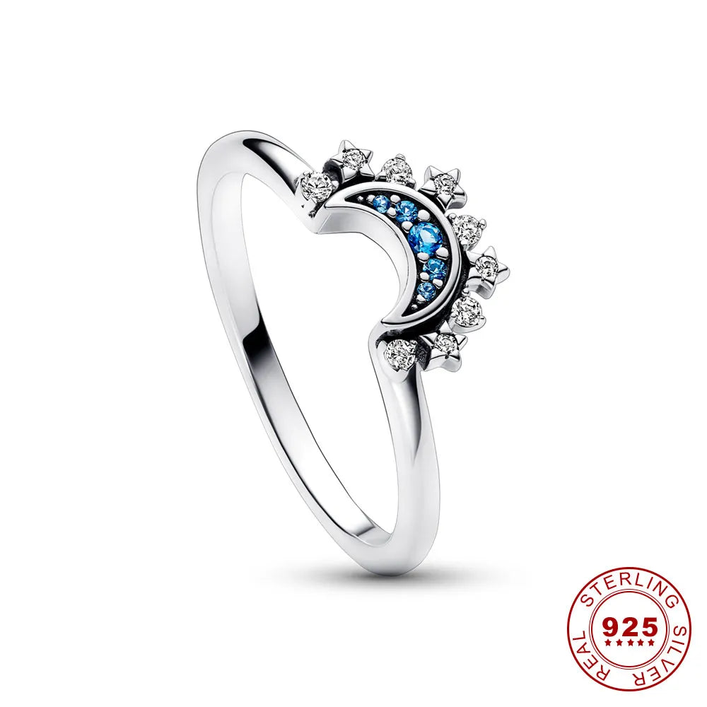 Amara | Funkelnder Mond und Sonne Silber Kristall Ring