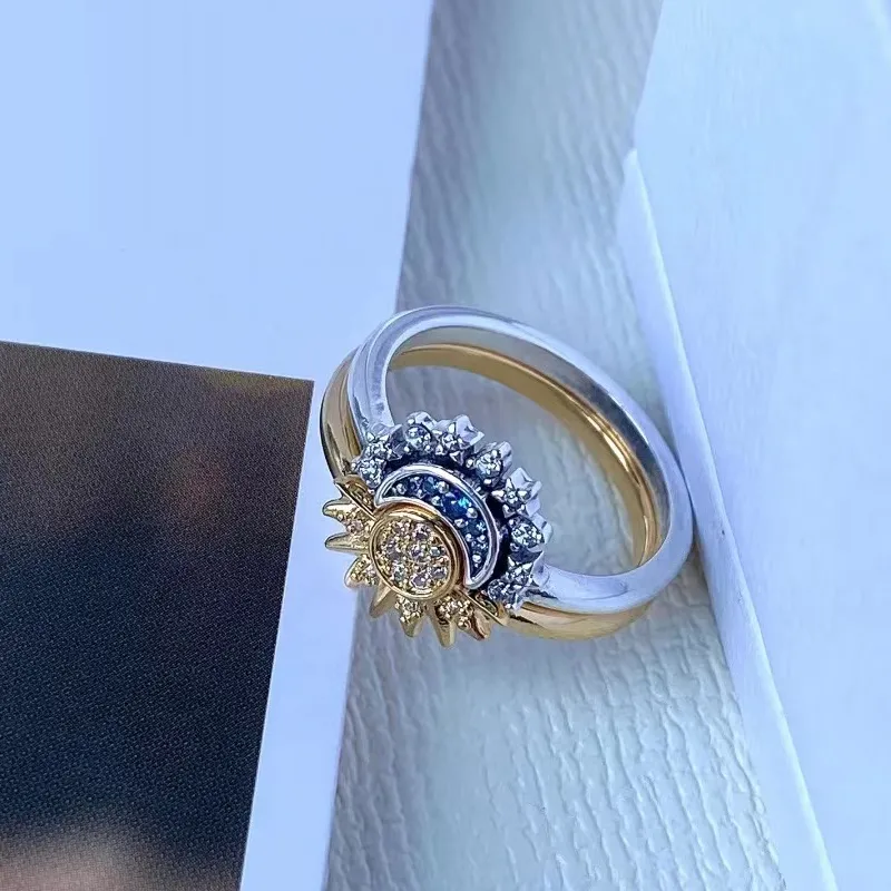 Amara | Funkelnder Mond und Sonne Silber Kristall Ring