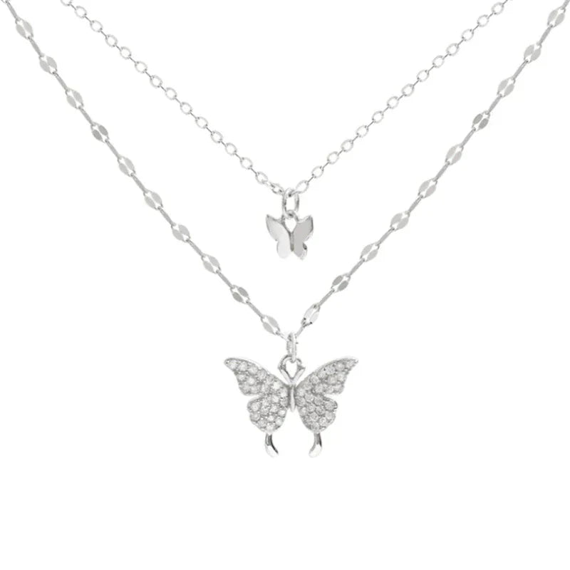 Vivienne | Elegantes Silber Halsketten-Set mit Schimmerndem Schmetterlings-Anhänger
