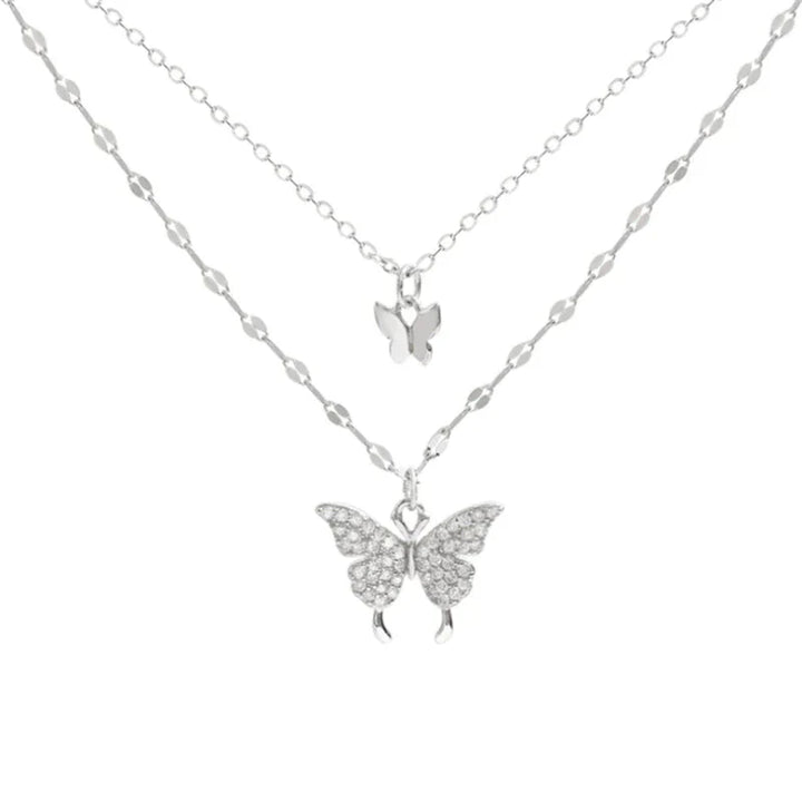 Vivienne | Elegantes Silber Halsketten-Set mit Schimmerndem Schmetterlings-Anhänger
