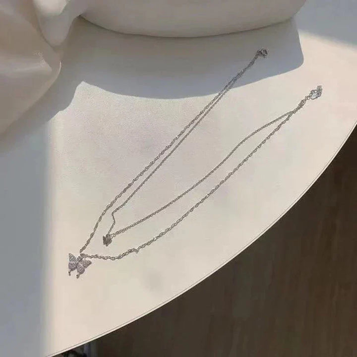 Vivienne | Elegantes Silber Halsketten-Set mit Schimmerndem Schmetterlings-Anhänger