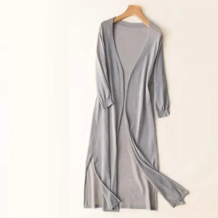 Ornella | Damen Leichter Langer Offener-Vorderseite Strickjacke