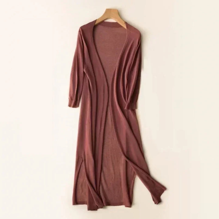 Ornella | Damen Leichter Langer Offener-Vorderseite Strickjacke