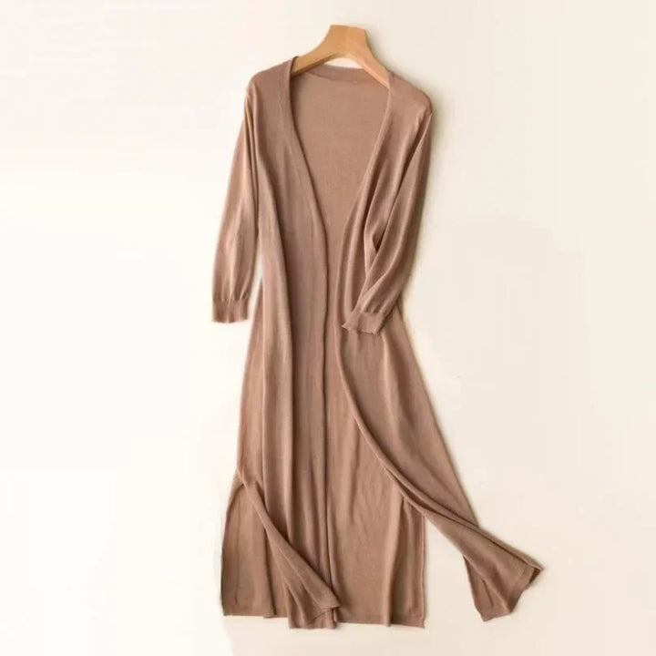 Ornella | Damen Leichter Langer Offener-Vorderseite Strickjacke