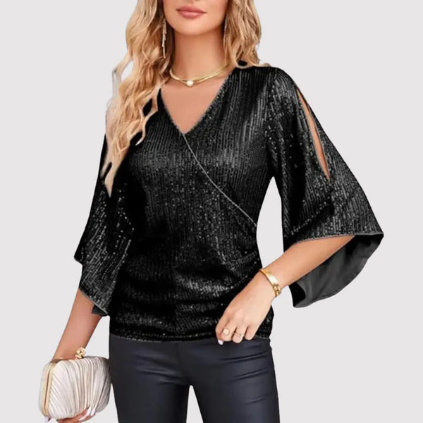 Aristea | Glitzertop Mit Flatterärmeln