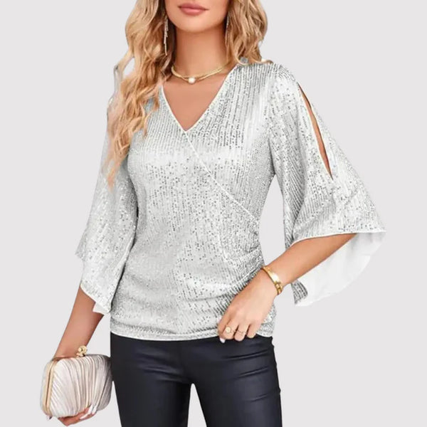 Aristea | Glitzertop Mit Flatterärmeln