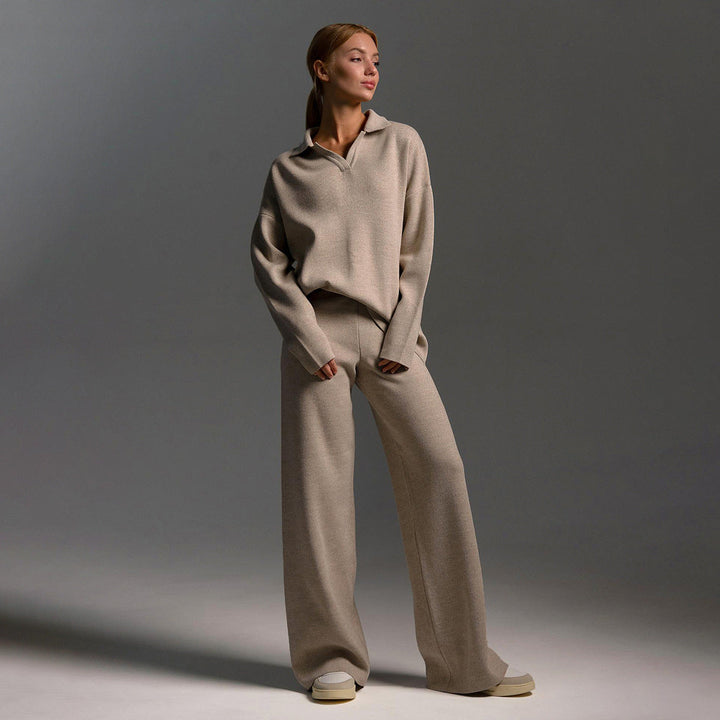 Aenid | Kuschelige Weitem-Bein Hosen und Polo-Pullover Outfit