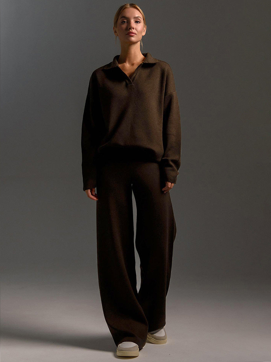 Aenid | Kuschelige Weitem-Bein Hosen und Polo-Pullover Outfit
