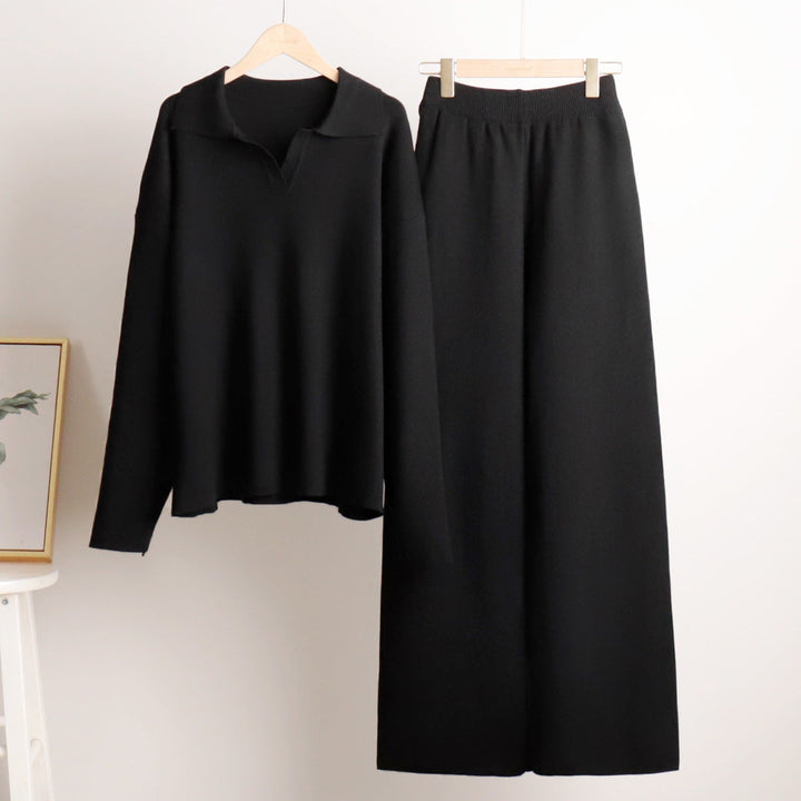 Aenid | Kuschelige Weitem-Bein Hosen und Polo-Pullover Outfit