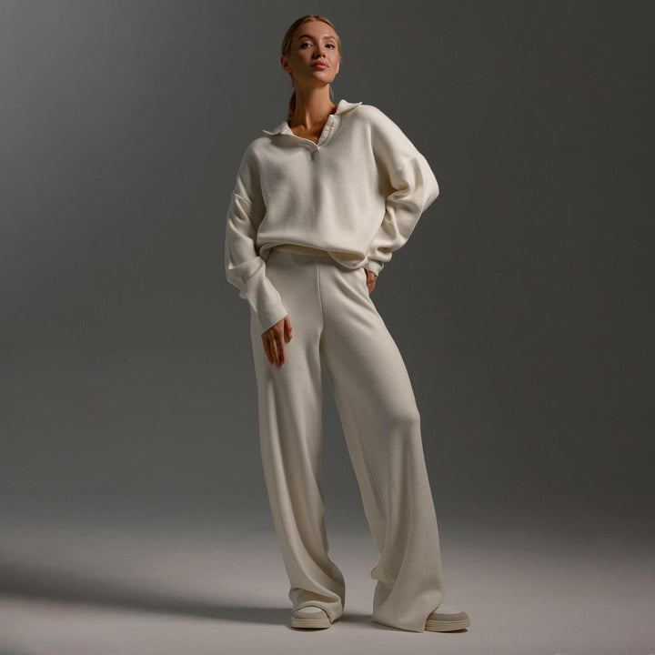 Aenid | Kuschelige Weitem-Bein Hosen und Polo-Pullover Outfit