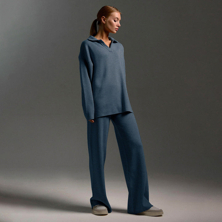 Aenid | Kuschelige Weitem-Bein Hosen und Polo-Pullover Outfit