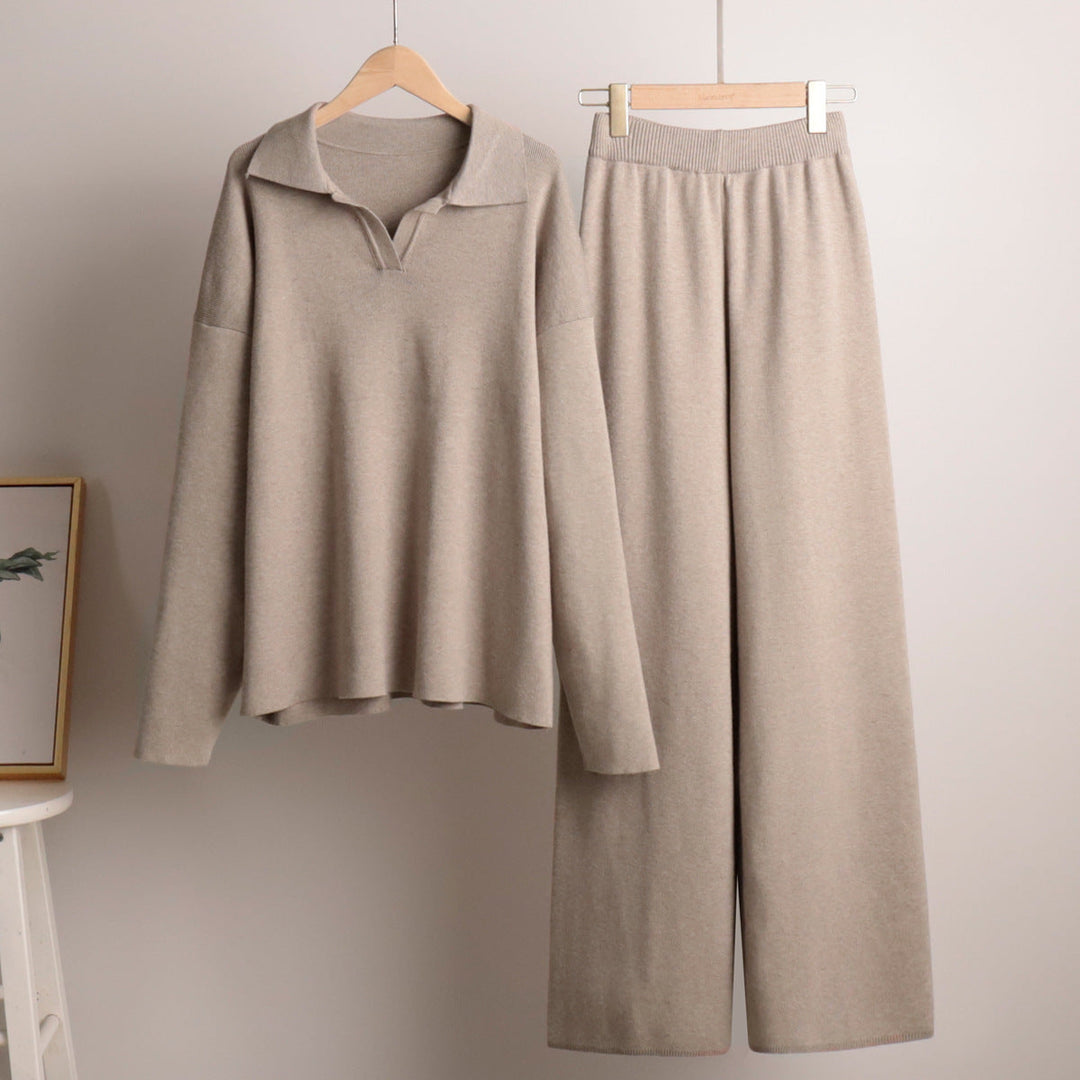 Aenid | Kuschelige Weitem-Bein Hosen und Polo-Pullover Outfit