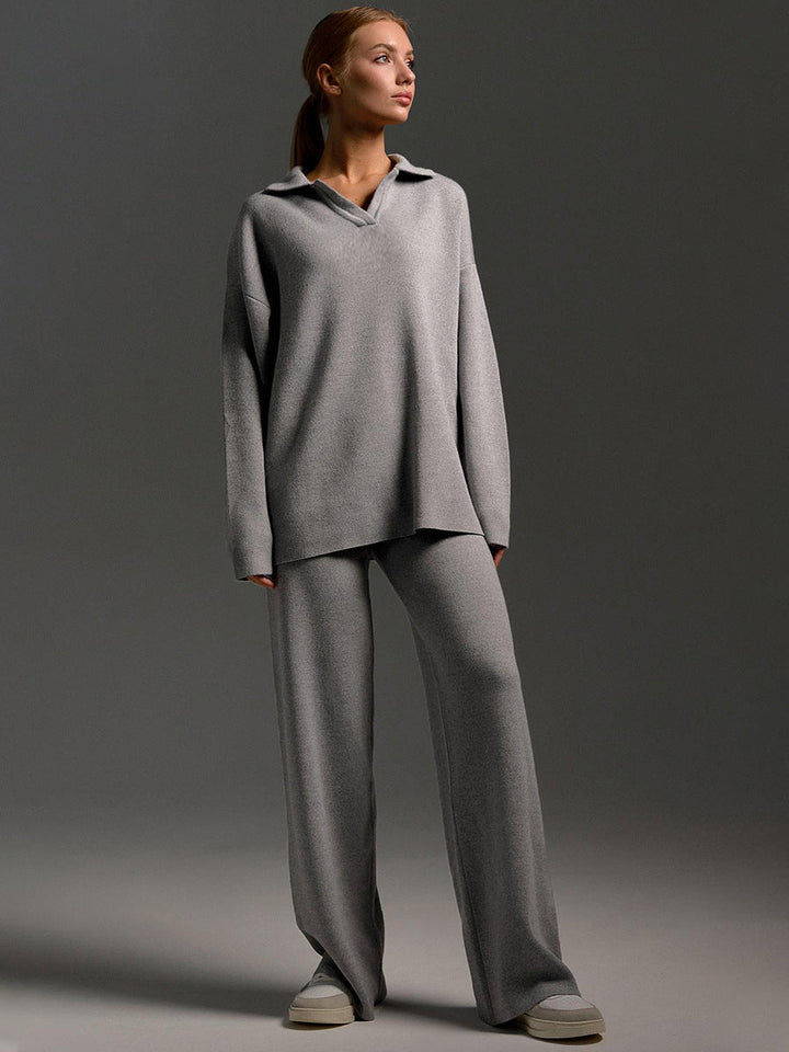 Aenid | Kuschelige Weitem-Bein Hosen und Polo-Pullover Outfit