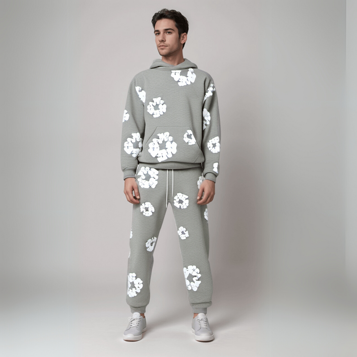 Unisex-Baumwollkranz-Kapuzenpullover und Jogger-Satz | Passendes Set