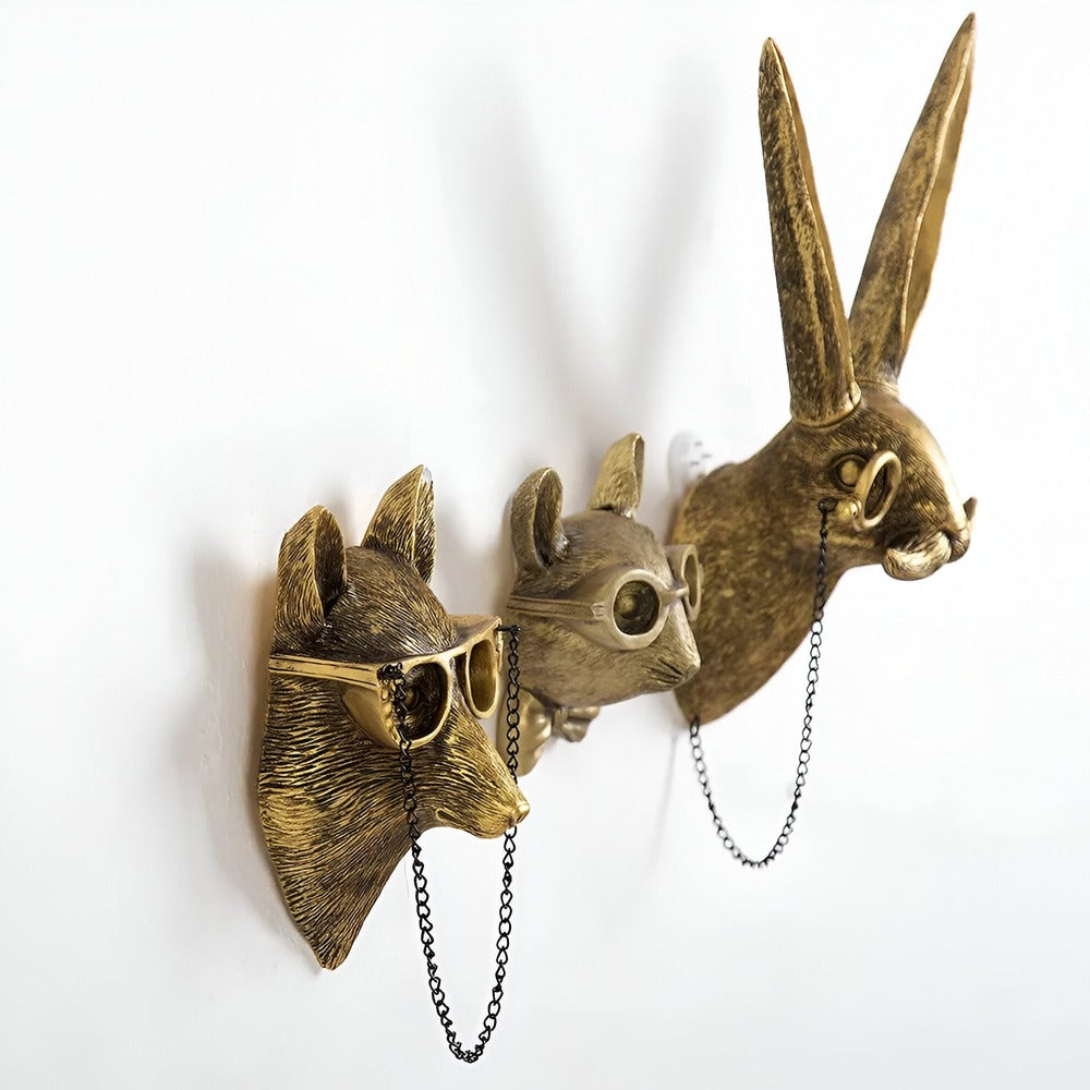 Goldener Kopf | Multifunktionaler Wandhaken mit Dekorativem Tierkopf Für Die Wandaufbewahrung