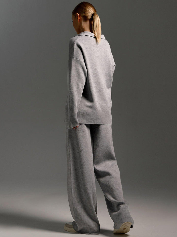 Aenid | Kuschelige Weitem-Bein Hosen und Polo-Pullover Outfit