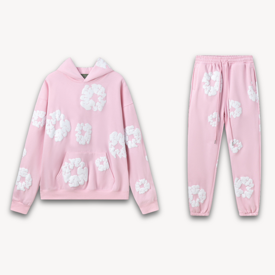 Unisex-Baumwollkranz-Kapuzenpullover und Jogger-Satz | Passendes Set