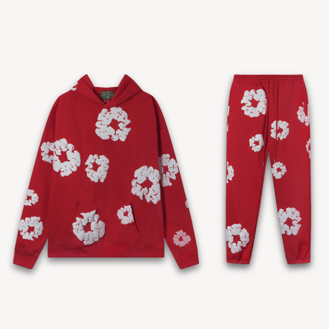 Unisex-Baumwollkranz-Kapuzenpullover und Jogger-Satz | Passendes Set