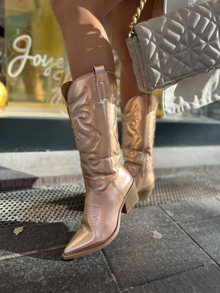 Delina | Damen Metallische Cowboy Stiefel