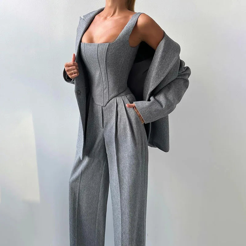 Oliana | Elegantes Damen 3-Teiliges Anzug Satz - Blazer, Hose und Langärmelige Jacke
