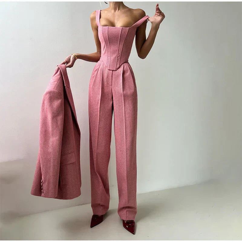 Oliana | Elegantes Damen 3-Teiliges Anzug Satz - Blazer, Hose und Langärmelige Jacke