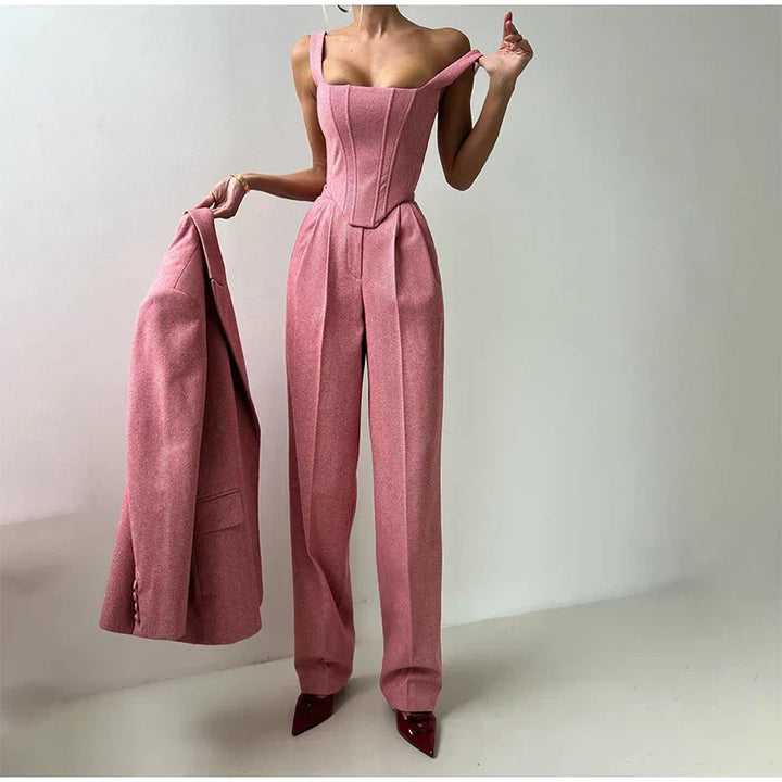 Oliana | Elegantes Damen 3-Teiliges Anzug Satz - Blazer, Hose und Langärmelige Jacke