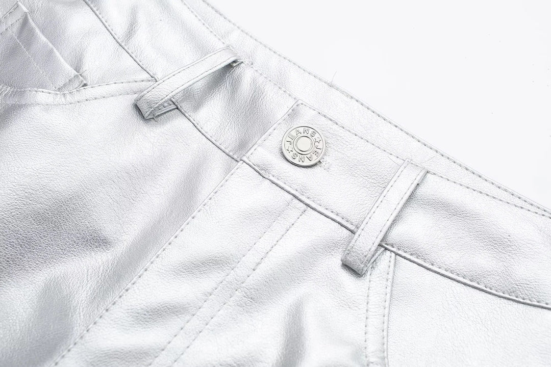 Miren | Damen Stylische Metallisch Silber Hose