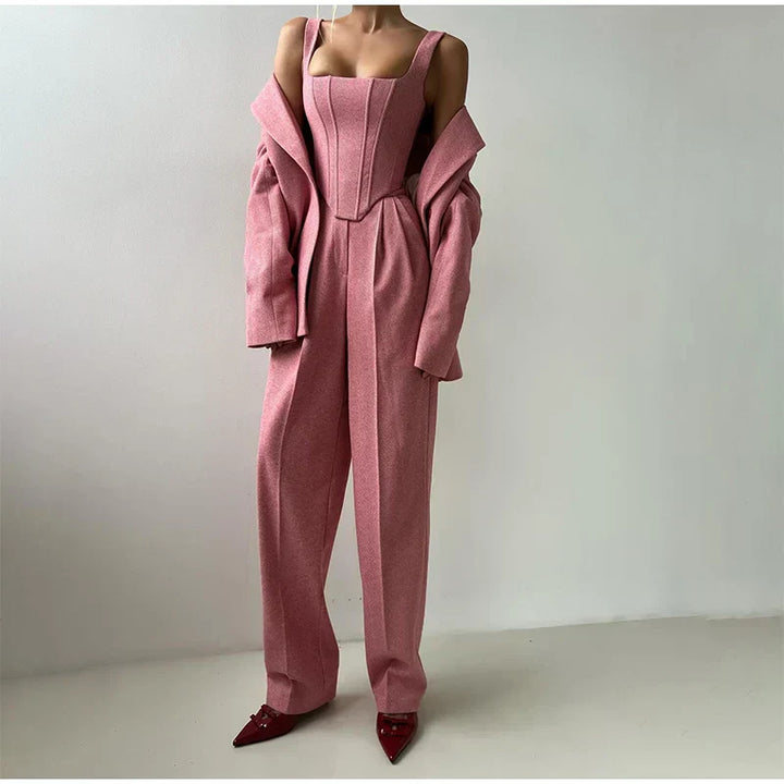 Oliana | Elegantes Damen 3-Teiliges Anzug Satz - Blazer, Hose und Langärmelige Jacke