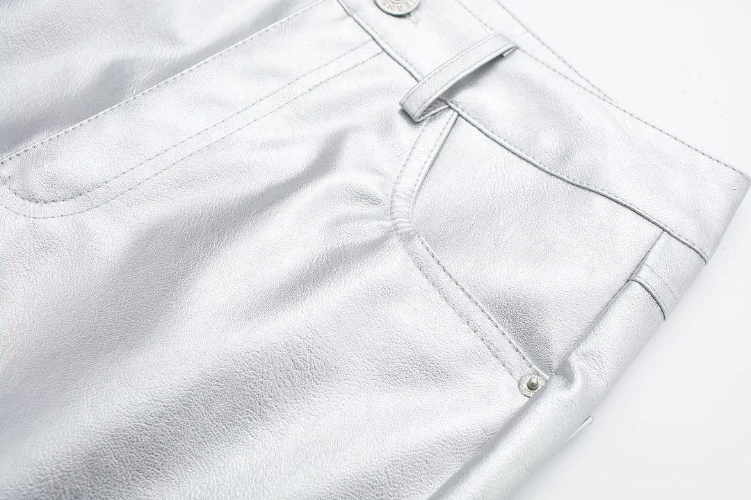 Miren | Damen Stylische Metallisch Silber Hose
