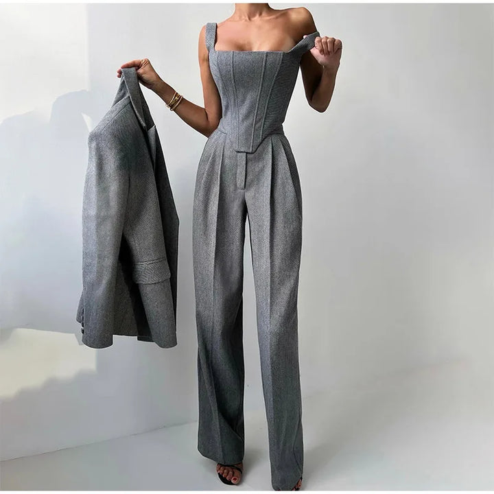 Oliana | Elegantes Damen 3-Teiliges Anzug Satz - Blazer, Hose und Langärmelige Jacke