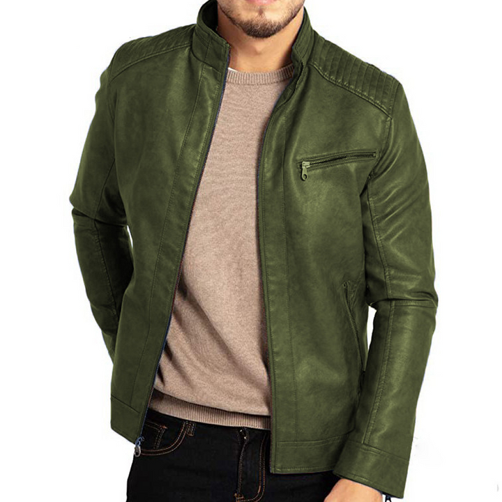 Herren Stehkragen Reißverschluss Zuziehen Biker Stil Jacke