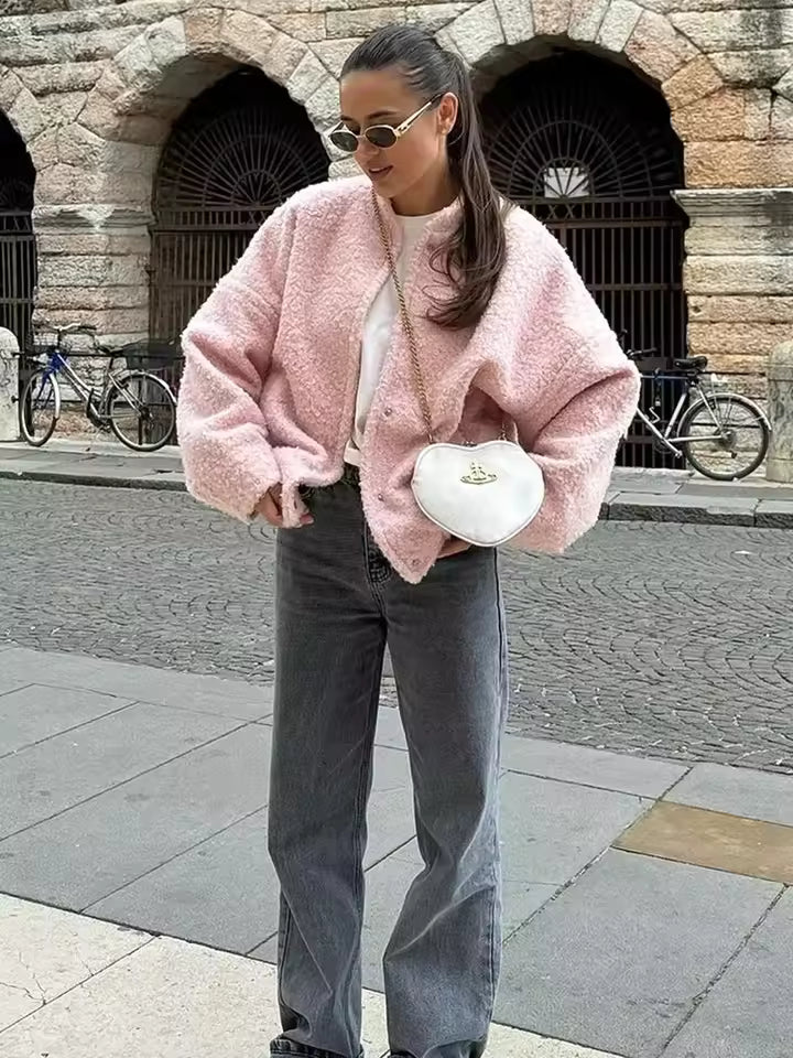 Damen Gekürzte Bouclé-Jacke