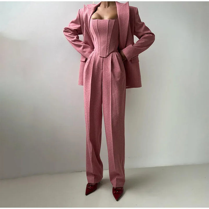 Oliana | Elegantes Damen 3-Teiliges Anzug Satz - Blazer, Hose und Langärmelige Jacke