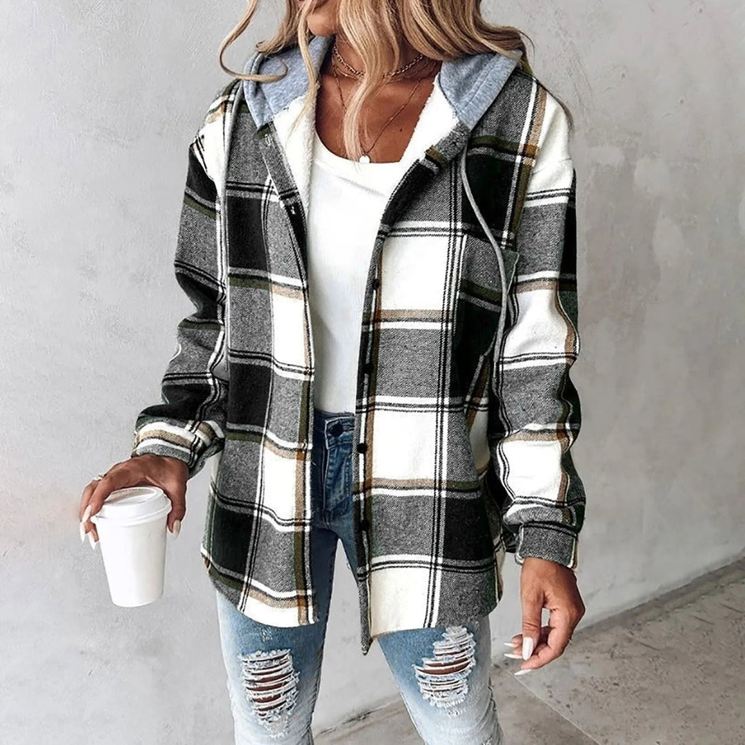 Damen Kapuze Karierte Hemdjacke | Entspannte Passform