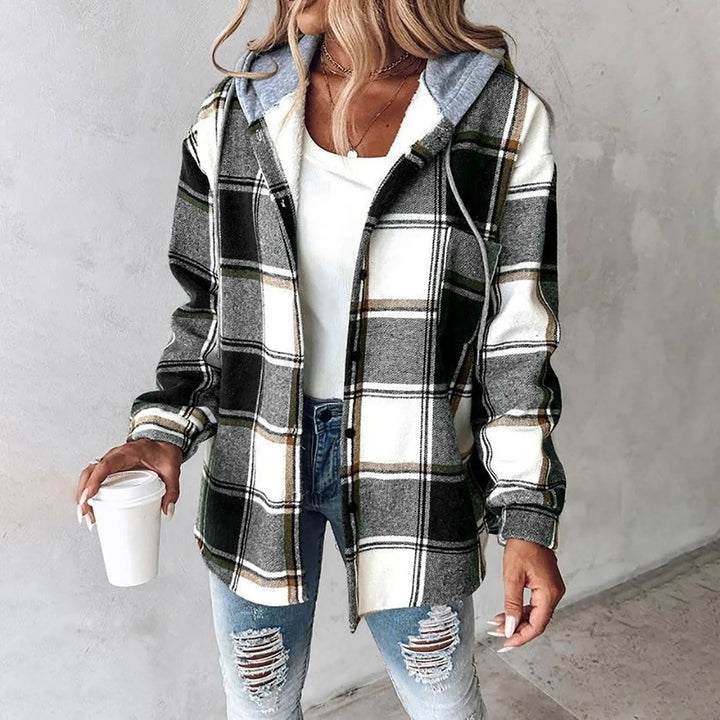 Damen Kapuze Karierte Hemdjacke | Entspannte Passform