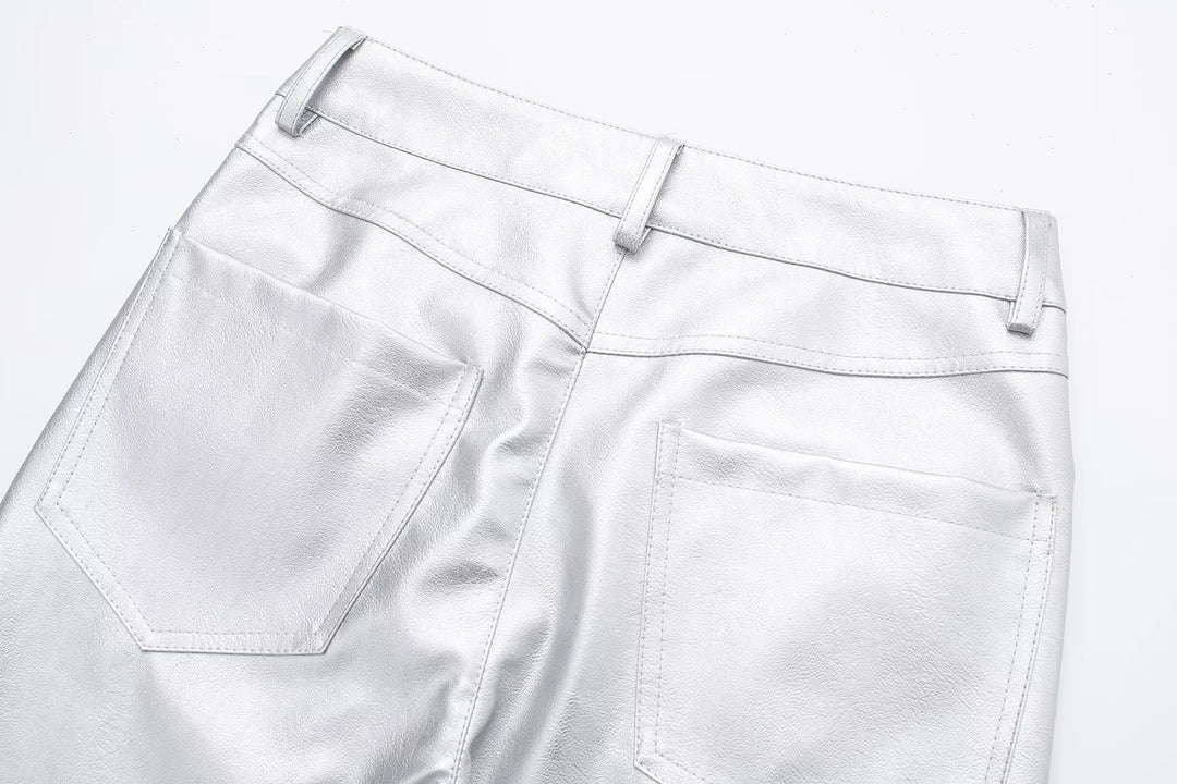 Miren | Damen Stylische Metallisch Silber Hose