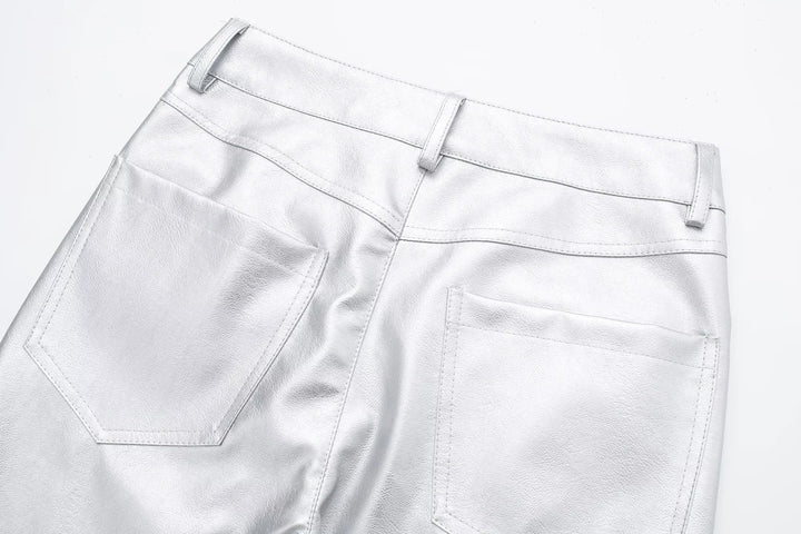 Miren | Damen Stylische Metallisch Silber Hose