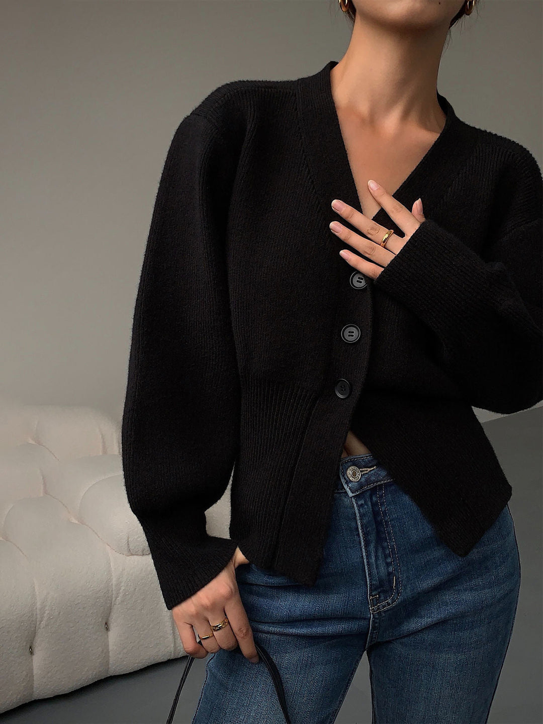 Meysa | Damen V-Ausschnitt Kaschmir Strickjacke