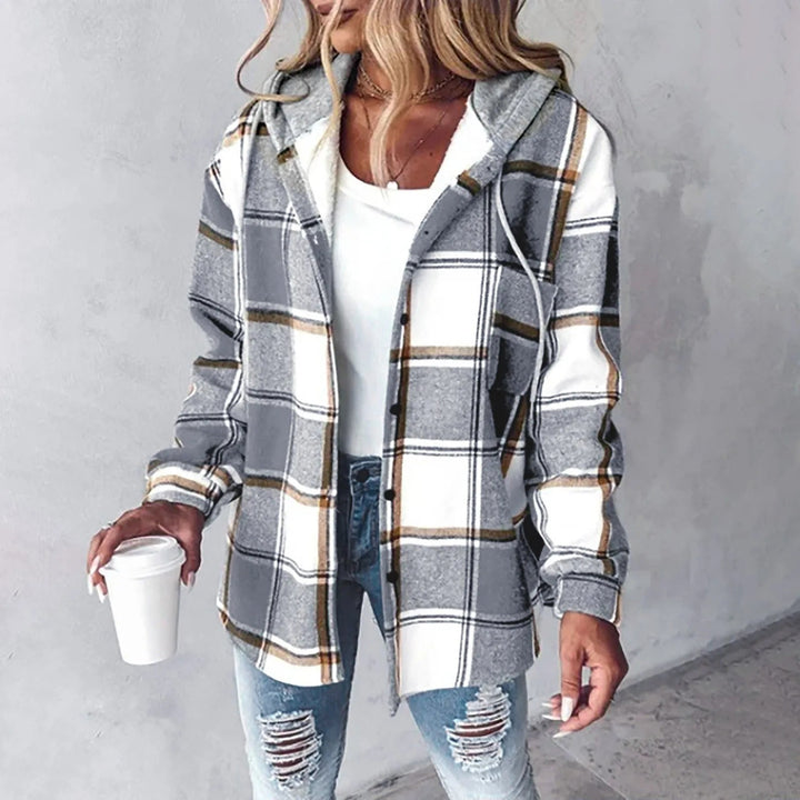 Damen Kapuze Karierte Hemdjacke | Entspannte Passform