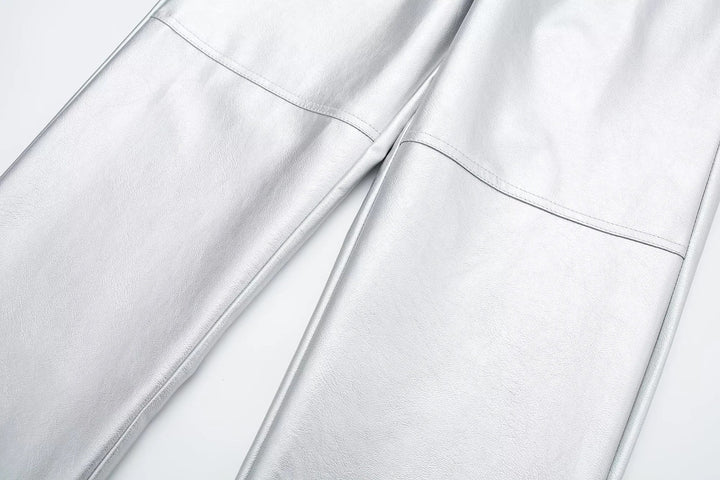 Miren | Damen Stylische Metallisch Silber Hose