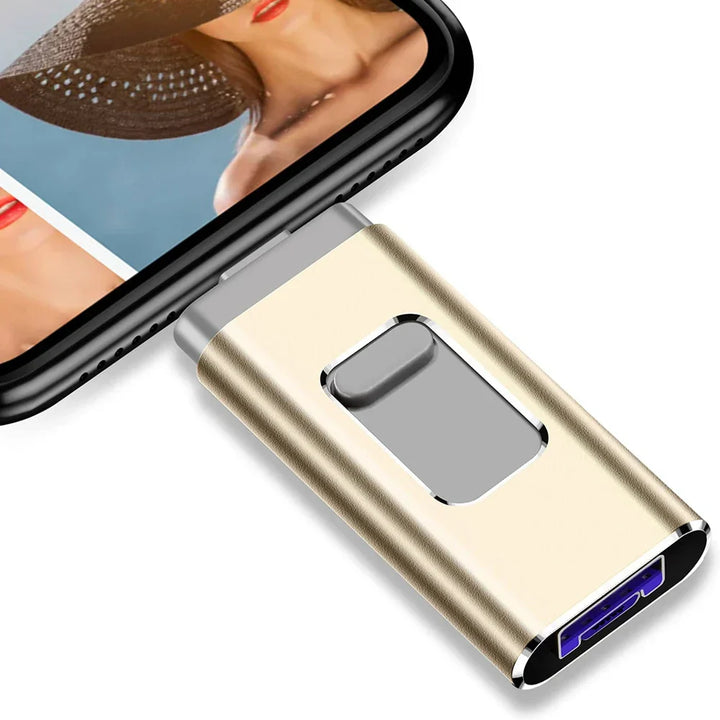Mehrfachanschluss OTG USB Flashlaufwerk  – USB-A, USB-C, Micro-USB und Blitz (4-in-1)