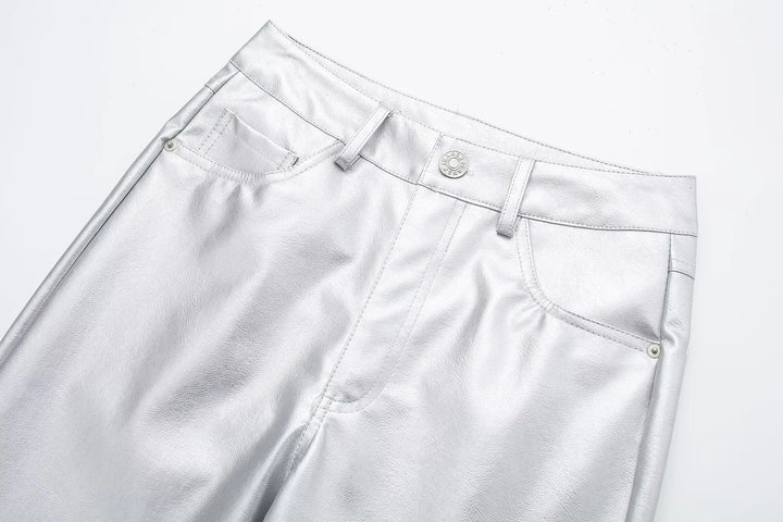 Miren | Damen Stylische Metallisch Silber Hose