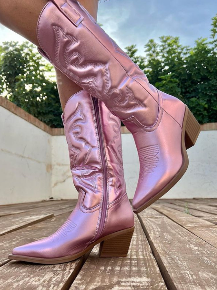 Delina | Damen Metallische Cowboy Stiefel