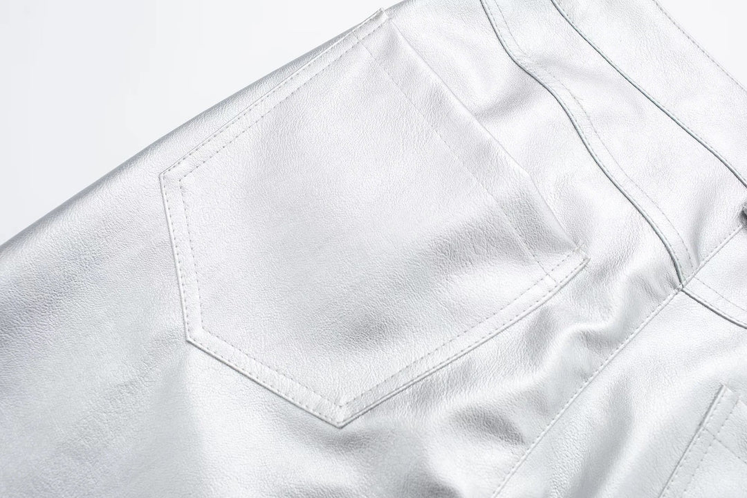 Miren | Damen Stylische Metallisch Silber Hose