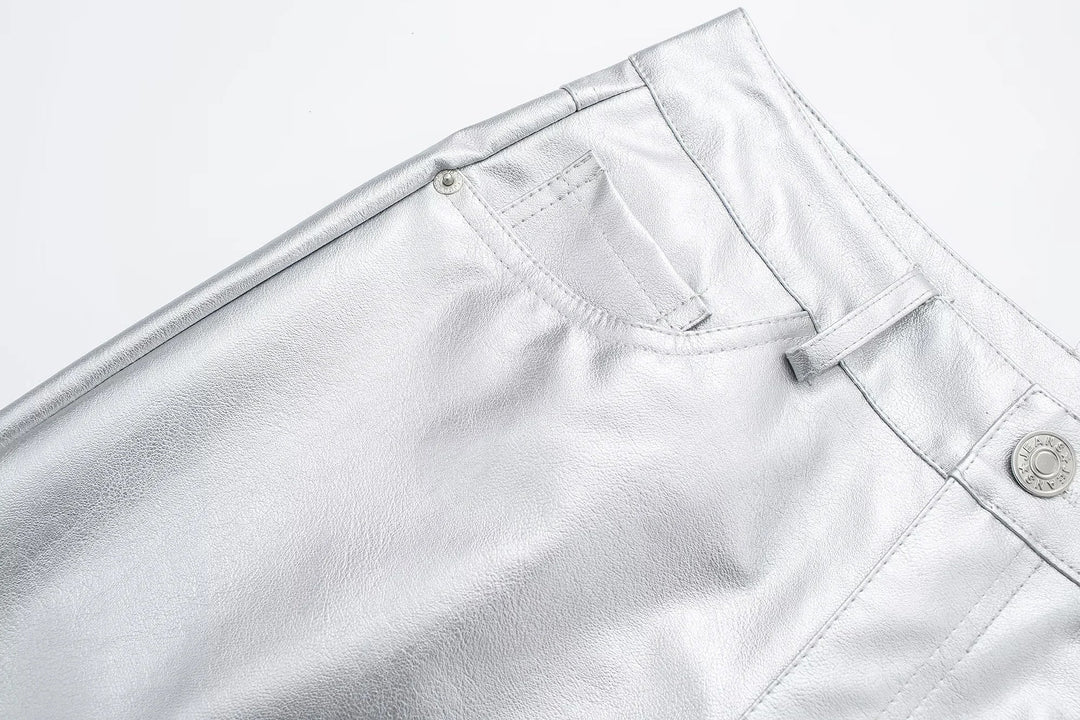 Miren | Damen Stylische Metallisch Silber Hose