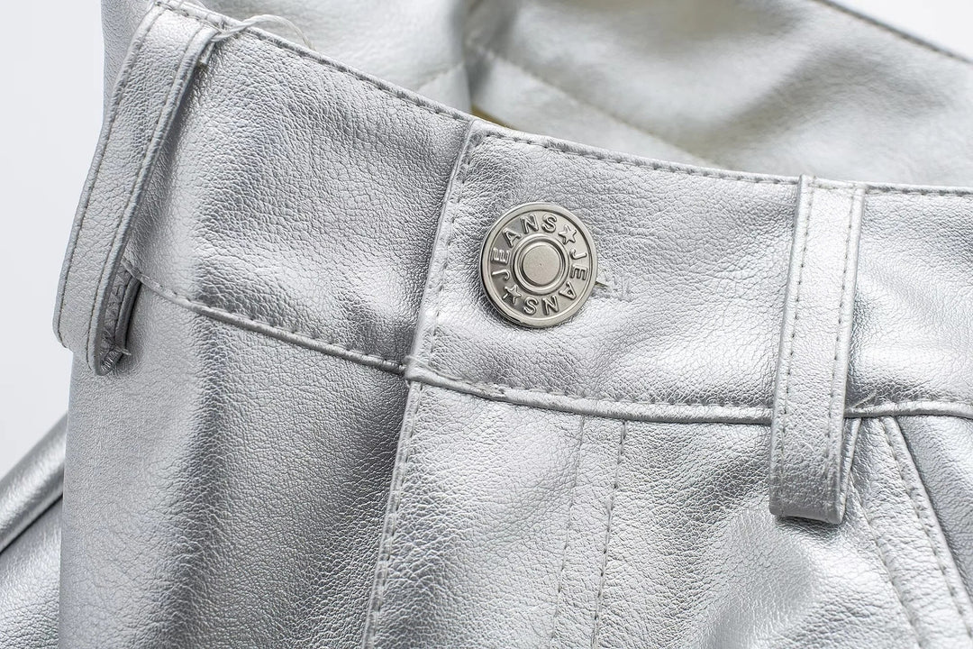 Miren | Damen Stylische Metallisch Silber Hose