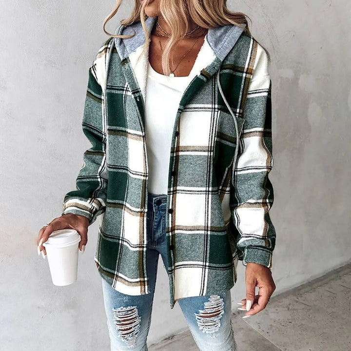 Damen Kapuze Karierte Hemdjacke | Entspannte Passform