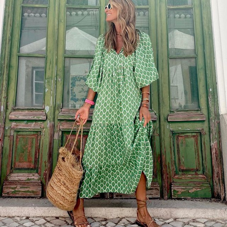 Giulietta | Asymmetrisches V-Ausschnitt Kleid mit Geometrischem Muster