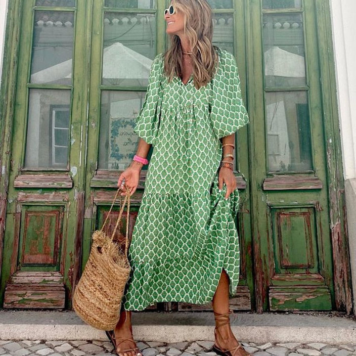 Giulietta | Asymmetrisches V-Ausschnitt Kleid mit Geometrischem Muster