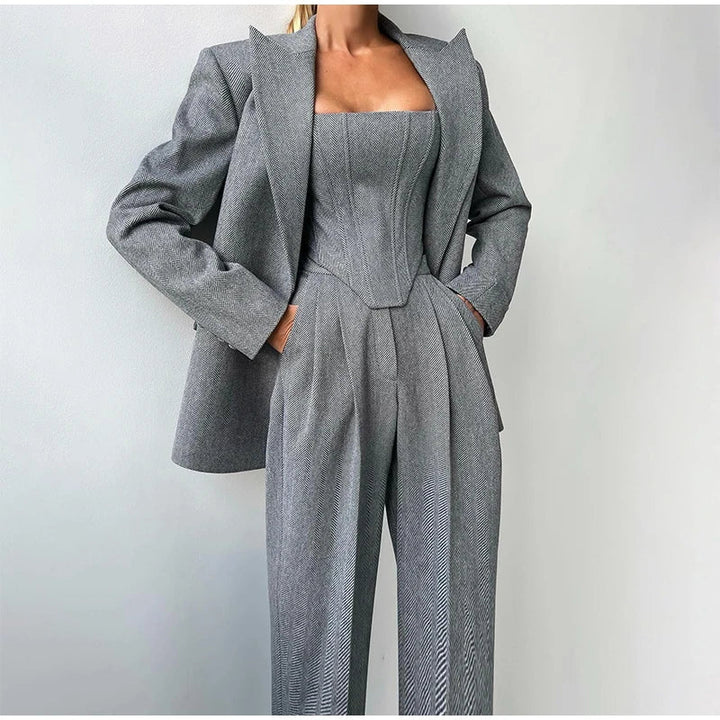 Oliana | Elegantes Damen 3-Teiliges Anzug Satz - Blazer, Hose und Langärmelige Jacke